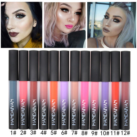 Balm Lips Makeup Cosmetic Lipsticks HANDAIYAN 12 Colors Matte Liquid Lipstick Lip Pen Purple Green Long Lasting Lip Gloss TSLM1