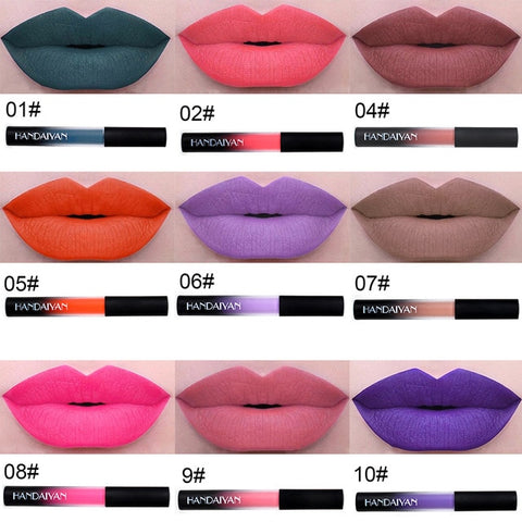 Balm Lips Makeup Cosmetic Lipsticks HANDAIYAN 12 Colors Matte Liquid Lipstick Lip Pen Purple Green Long Lasting Lip Gloss TSLM1