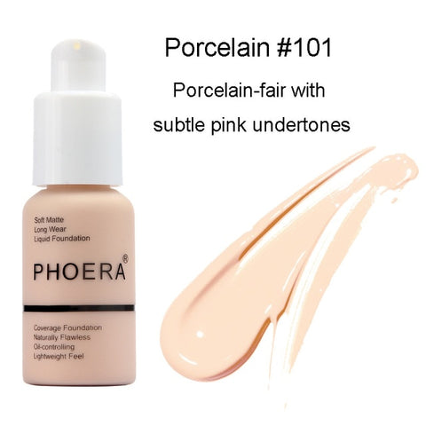 PHOERA Foundation Base Makeup Matte Liquid Foundation Cream Full Coverage Oil Control 30ml Natural Pro Concealer Maquiagem TSLM1