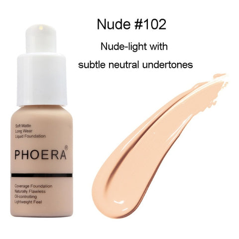 PHOERA Foundation Base Makeup Matte Liquid Foundation Cream Full Coverage Oil Control 30ml Natural Pro Concealer Maquiagem TSLM1