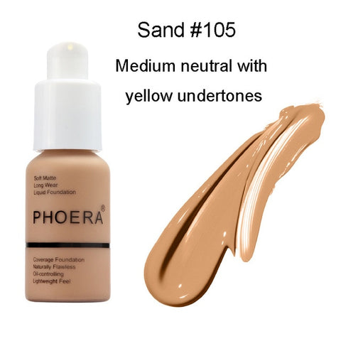 PHOERA Foundation Base Makeup Matte Liquid Foundation Cream Full Coverage Oil Control 30ml Natural Pro Concealer Maquiagem TSLM1