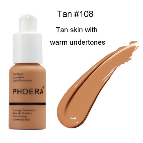 PHOERA Foundation Base Makeup Matte Liquid Foundation Cream Full Coverage Oil Control 30ml Natural Pro Concealer Maquiagem TSLM1