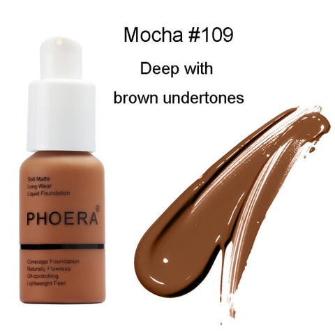 PHOERA Foundation Base Makeup Matte Liquid Foundation Cream Full Coverage Oil Control 30ml Natural Pro Concealer Maquiagem TSLM1