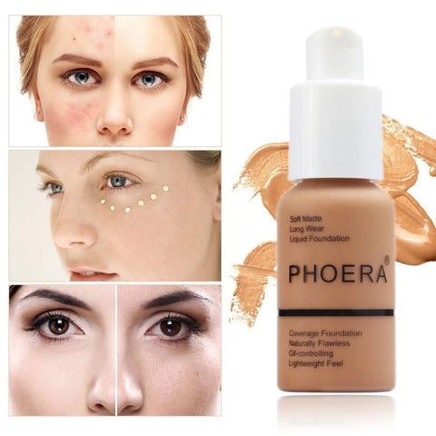 PHOERA Foundation Base Makeup Matte Liquid Foundation Cream Full Coverage Oil Control 30ml Natural Pro Concealer Maquiagem TSLM1