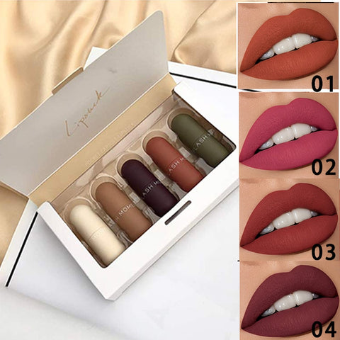 Flash Moment 5pcs/Set Mini Lipstick Set Waterproof Matte Lipsticks for Lip Long Lasting Makeup Matte Moisturize Tint Lip Stick